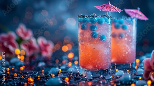 Closeup of a fun cocktail with an umbrella decoration