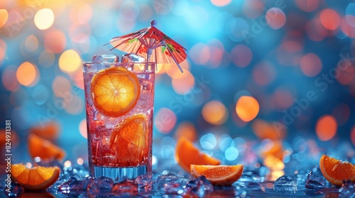 Closeup of a fun cocktail with an umbrella decoration