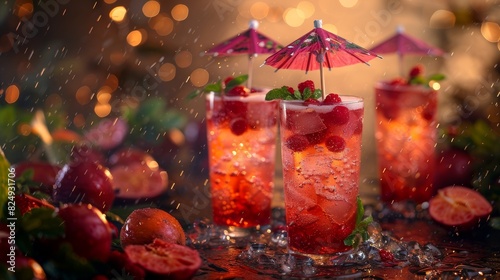 Festive cocktail closeup, vibrant colors, umbrella decoration, sparkling and fun, detailed and lively, celebratory drink, sharp image, 8k, high resolution, clear image