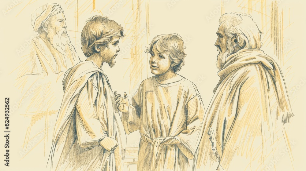 Biblical Illustration of Young Jesus in the Temple, Discussing with Elders, Ideal for article