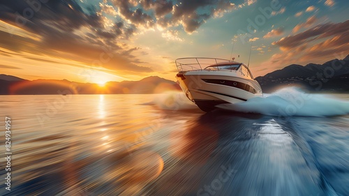 A luxury motor boat driving on the sea at high speed ai generative