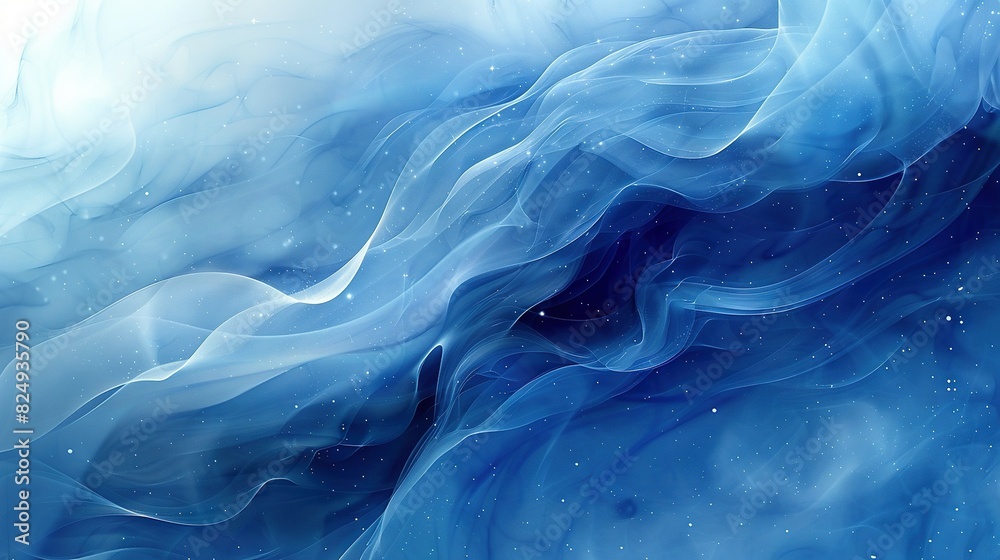 A stunning blue and white image featuring waves on the bottom and snowflakes overlaying it, with twinkling stars in the background A stunning blue and white image featuring waves on the bottom and snowflakes overlaying it, with twinkling stars in the background