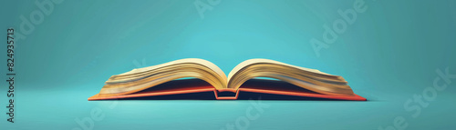 Open book on a turquoise background, showcasing pages and creating a sense of knowledge, education, and literature.