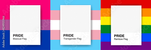 Pride Month trendy creative social media template. Color Palette Concept for pride flags. Rainbow flag, bisexual pride flag, transgender pride flag. Vector Illustration. Editable Design element.