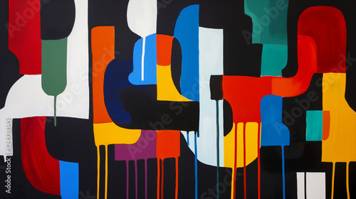 Colorful drip art on a black background. Abstract painting featuring vibrant colors dripping down a dark canvas.