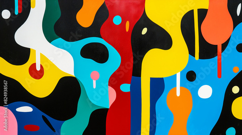 Colorful drip art on a black background. Abstract painting featuring vibrant colors dripping down a dark canvas.