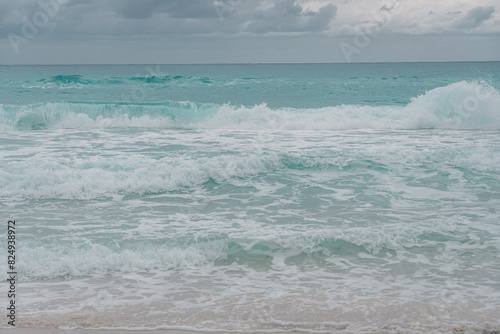 Varadero beach, Cuba. Atlantic ocean. Touristic Cuban beach with no people on a rainy day. Varadero, Cuba