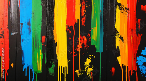 Colorful drip art on a black background. Abstract painting featuring vibrant colors dripping down a dark canvas.