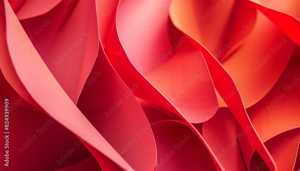 Vibrant Curved Red Paper Art: Abstract Macro Background