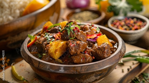 Curried goat, spicy and tender, served at a Caribbean street festival in Jamaica photo