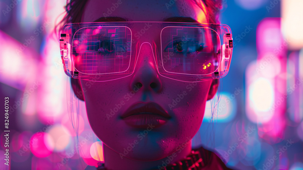 Futuristic Woman in Neon Cityscape Futuristic Woman in Neon Cityscape