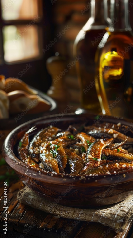 Elvers, baby eels, sauteed in garlic, served in a Spanish tavern