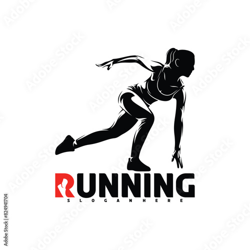 Running woman design vector illustration on white background. Silhouette runner woman, marathon.