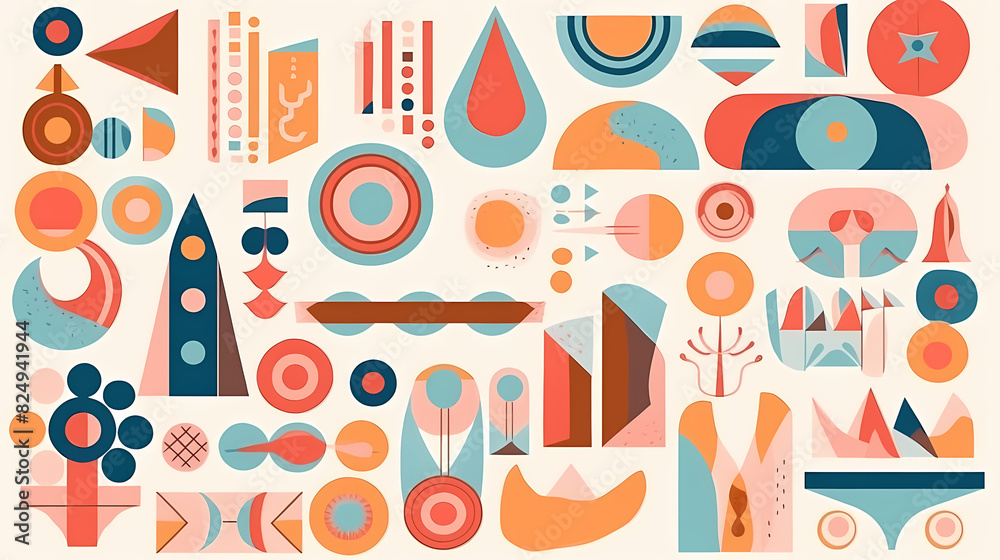 Set of abstract retro geometric shapes vector. Collection of contemporary figure, sparkle, arrow, flower in 70s groovy style Set of abstract retro geometric shapes vector. Collection of contemporary figure, sparkle, arrow, flower in 70s groovy style
