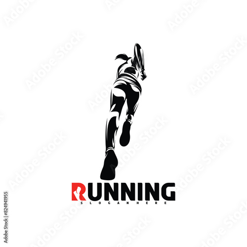 Running woman design vector illustration on white background. Silhouette runner woman, marathon.