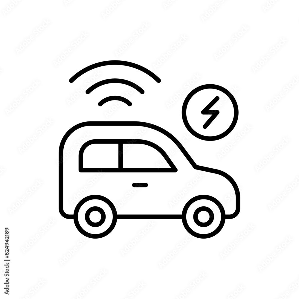 Electric car outline icons, minimalist vector illustration ,simple transparent graphic element .Isolated on white background