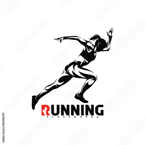 Running woman design vector illustration on white background. Silhouette runner woman, marathon.