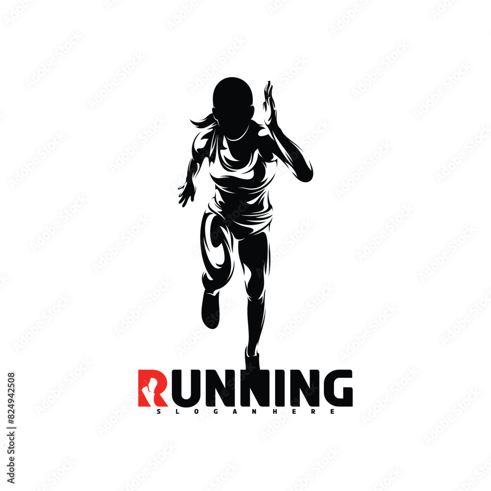 Naklejka premium Running woman design vector illustration on white background. Silhouette runner woman, marathon.