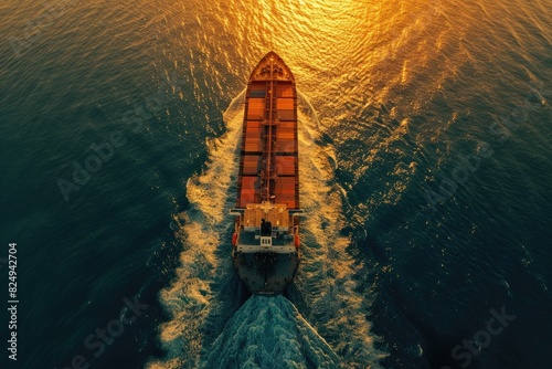 Global Shipping Network: Drone View of Container Ship and Tugs at Sea © Andrii 