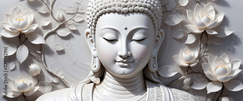 Sclupture of white buddha photo