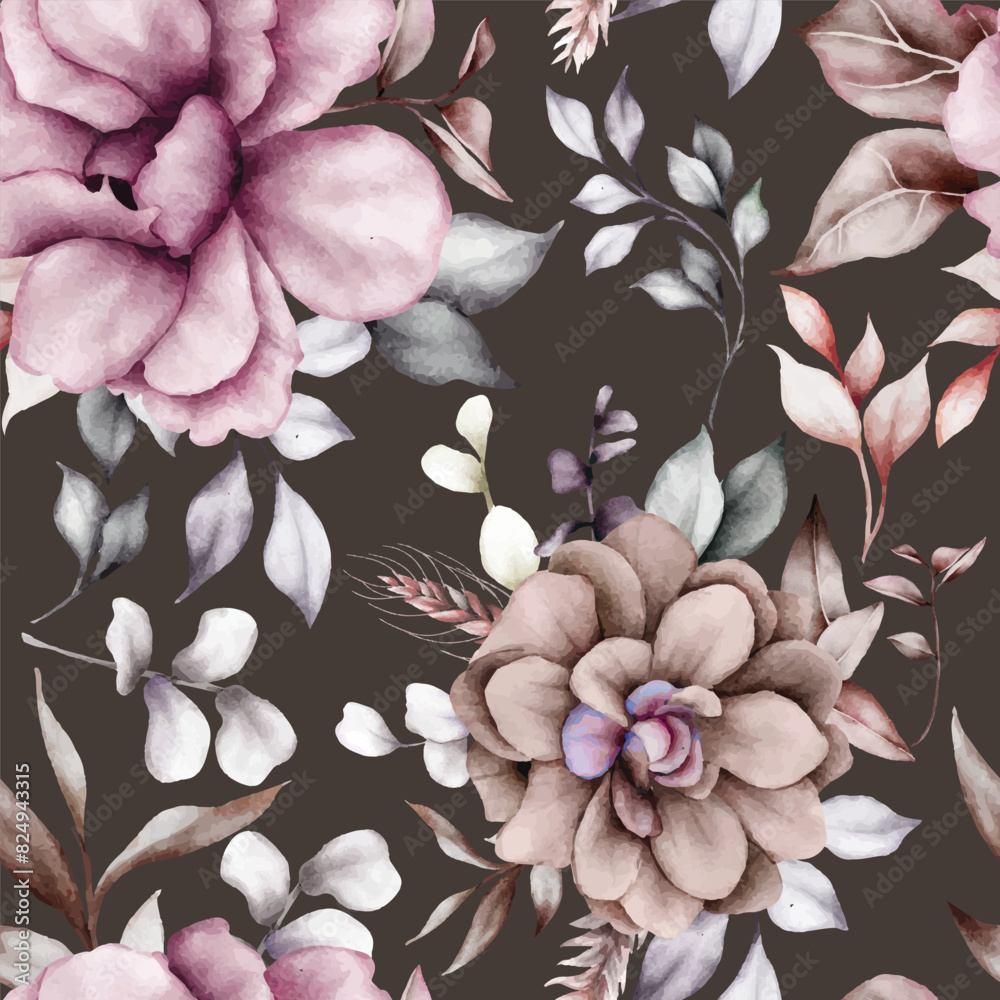 Beautiful floral watercolor seamless pattern with a vintage feel