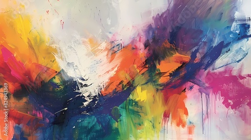 Dynamic brushstrokes and vivid hues collide in a burst of creativity, manifesting as a vibrant tapestry of abstract expression on a textured canvas