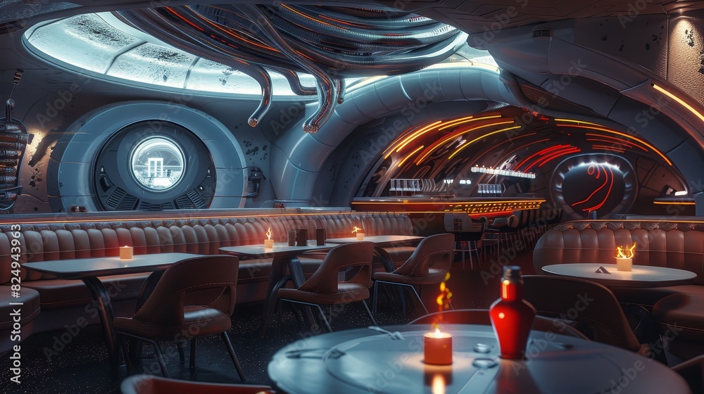 Fototapeta premium Gagh, Klingonstyle live worms, scifi themed restaurant, futuristic setting