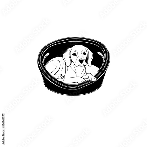 A cartoon beagle in a dog bed coloring page generative ai