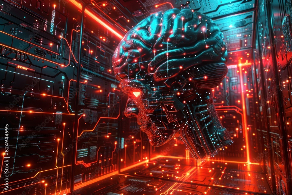 Conceptual 3d illustration of an artificial intelligence brain amongst advanced data servers Conceptual 3d illustration of an artificial intelligence brain amongst advanced data servers