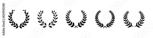 Laurel wreath. Olive branch icon. Greek wreath sign. Roman laurel symbol. Olive leaf award vector set. Film festival ceremony award.