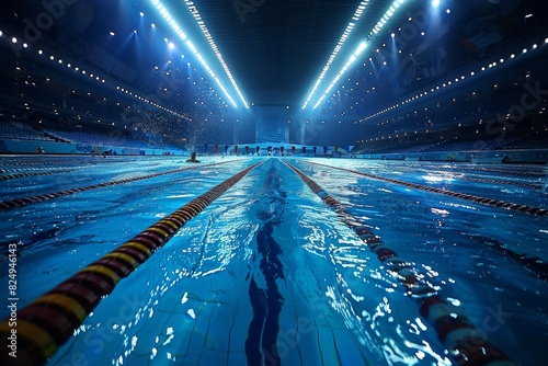 Olympic games Swimming Events: Swimmers diving into the pool and underwater shots. 