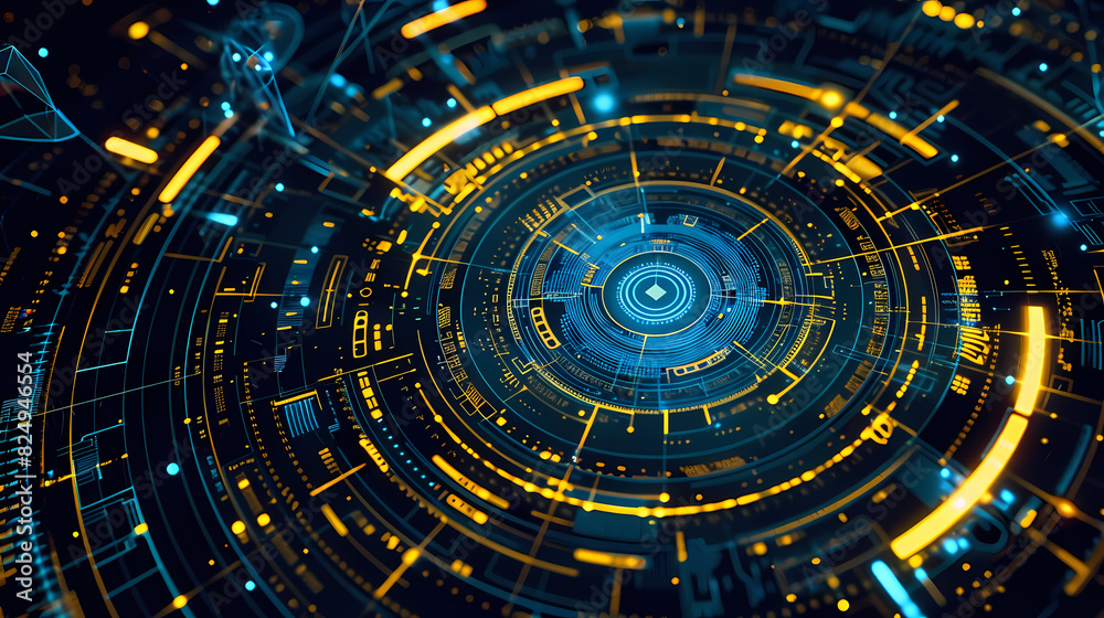 Fototapeta premium Futuristic hud interface circles yellow and blue vector image