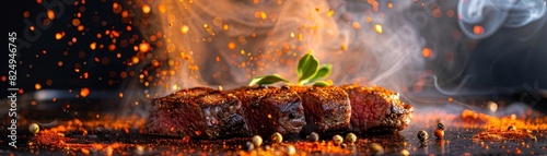 Kangaroo steak, grilled, served with native bush spices, modern Australian restaurant photo