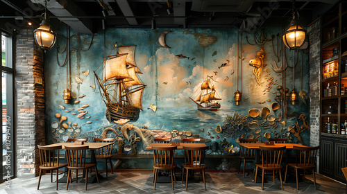 captivating printable mural of a legendary siren luring sailors to their fate with her enchanting song ideal for adorning the boundary wall of a maritimethemed restaurant evoking tales of the sea photo