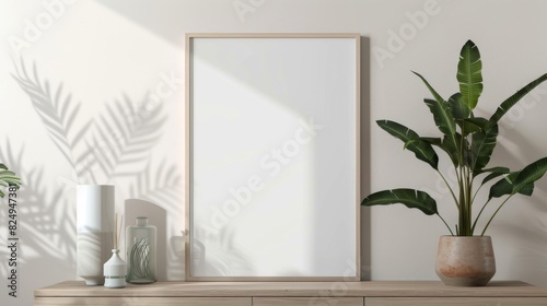 Frame mockup the size of paper. Mockup of wall poster in living room. mockup of an interior with a background of a house. contemporary home decor. 3D render.