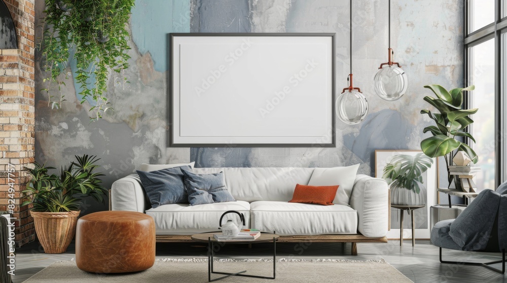 Frame mockup the size of paper. Mockup of wall poster in living room. mockup of an interior with a background of a house. contemporary home decor. 3D render. Frame mockup the size of paper. Mockup of wall poster in living room. mockup of an interior with a background of a house. contemporary home decor. 3D render.
