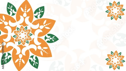 Floral mandala motion on white background. Orange and green combination mandala motion template.  (ID: 824948377)