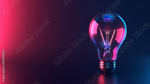 Business minimalistic 3D icon of a lightbulb, side view, highlighting innovation and ideas, scifi tone, triadic color scheme photo