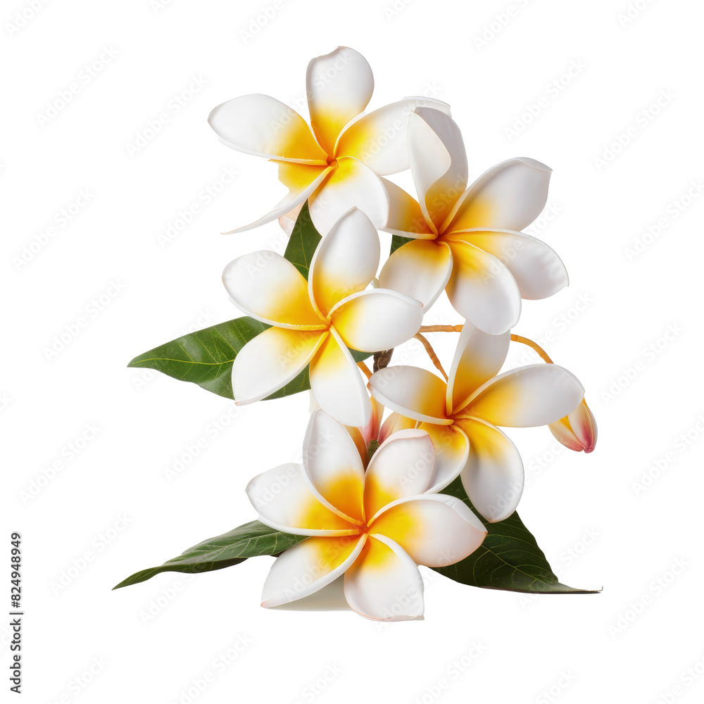 Bouquet plumeria flowers isolated on transparent background. top view of plumeria flowers, presented in exquisite detail against a pristine white background or transparent Bouquet plumeria flowers isolated on transparent background. top view of plumeria flowers, presented in exquisite detail against a pristine white background or transparent