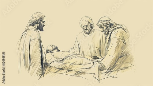 Jesus' Miracle of Raising Lazarus, Biblical Illustration of Power, Perfect for Religious Stock Photos