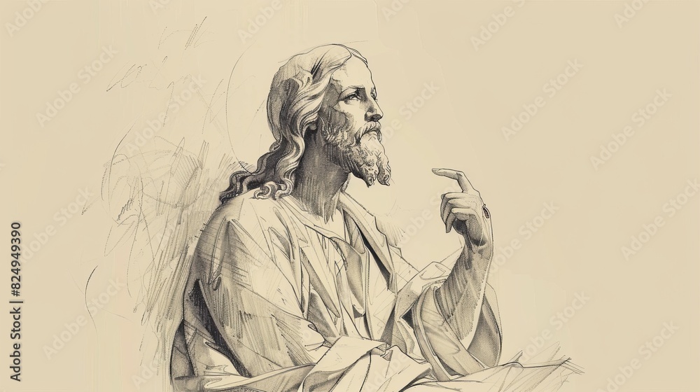 Fototapeta premium Jesus' Lesson on the Greatest Commandment, Biblical Illustration of Love, Perfect for Religious Stock Photos