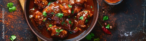 Mole poblano, chicken in rich chocolate and chili sauce, festive Mexican gathering photo
