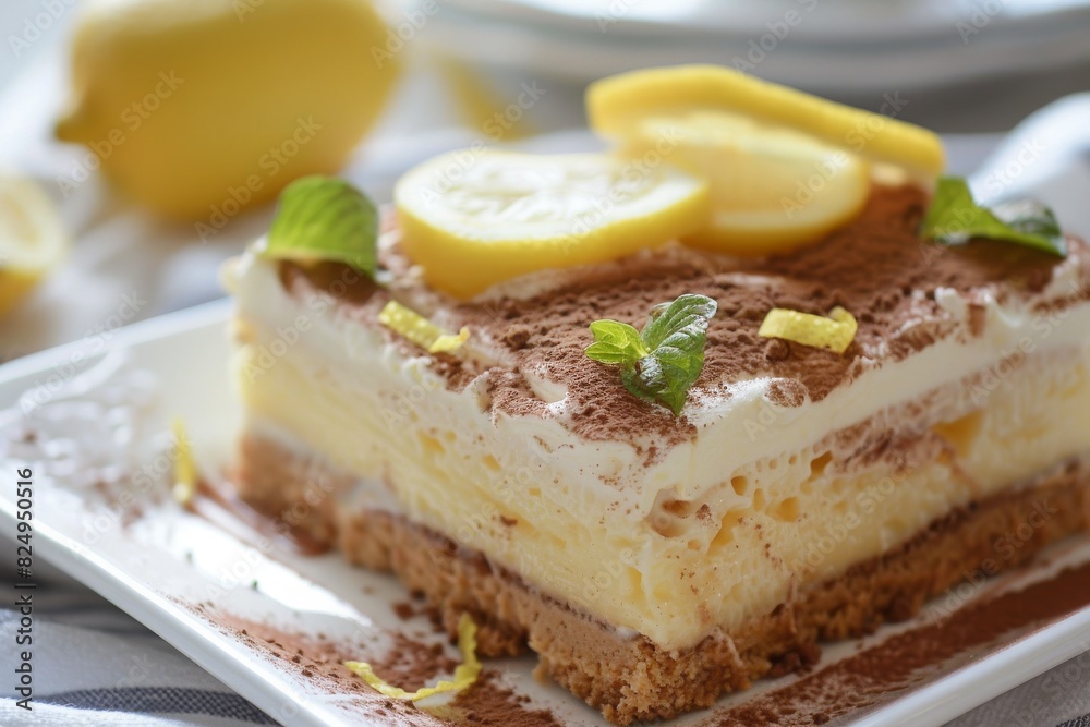 layerd lemon tiramisu no-bake summer dessert topping with lemon slice layerd lemon tiramisu no-bake summer dessert topping with lemon slice