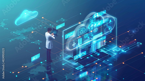 Doctor using computer backup data on Cloud Computer technology and storage online for computer computer backup storage data Internet technology backup online document