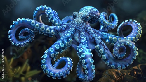 blue octopus ai generated illustration