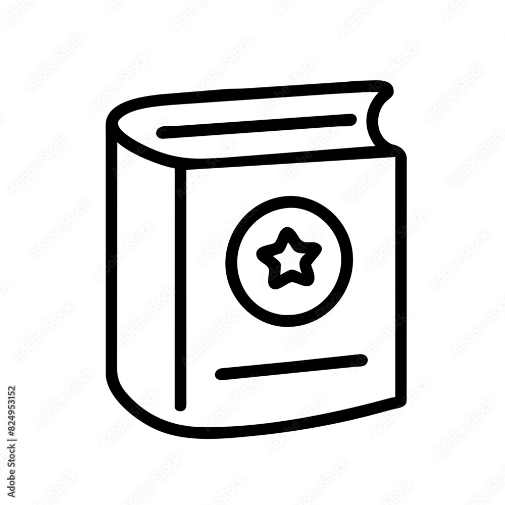 A black and white vector image of a book with a star symbol prominently displayed on its cover, symbolizing excellence, recognition, or a highly rated publication, on a transparent background A black and white vector image of a book with a star symbol prominently displayed on its cover, symbolizing excellence, recognition, or a highly rated publication, on a transparent background