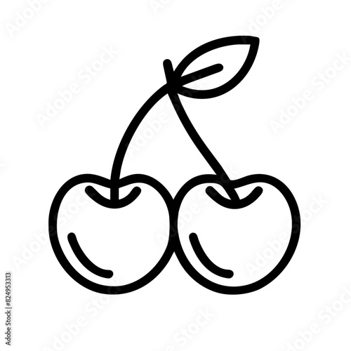 Luscious black and white vector portrayal of plump cherries on transparent background, exuding sweetness and allure, a delightful accent for dessert-themed designs and culinary creations
