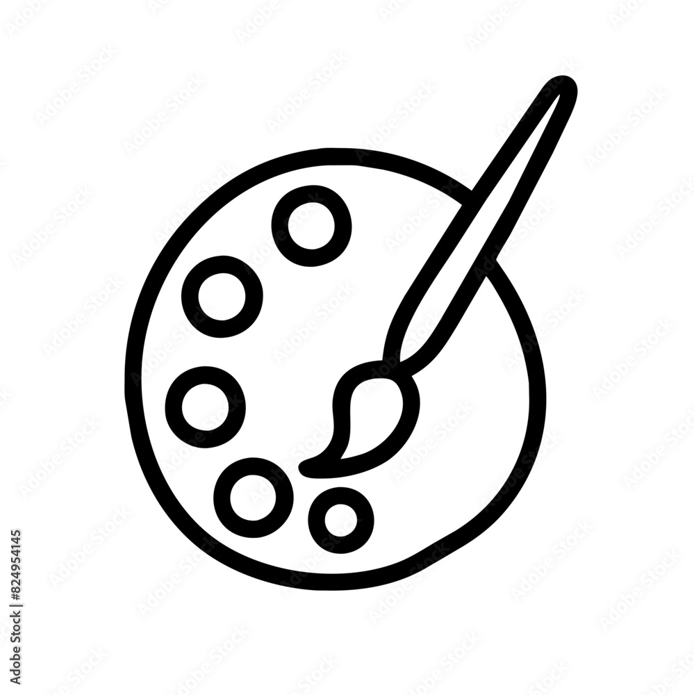 black and white vector illustration of palette with a brush on it on a transparent background, symbolizing creativity, art, and painting, artistic expression, workshops, and educational themes. black and white vector illustration of palette with a brush on it on a transparent background, symbolizing creativity, art, and painting, artistic expression, workshops, and educational themes.