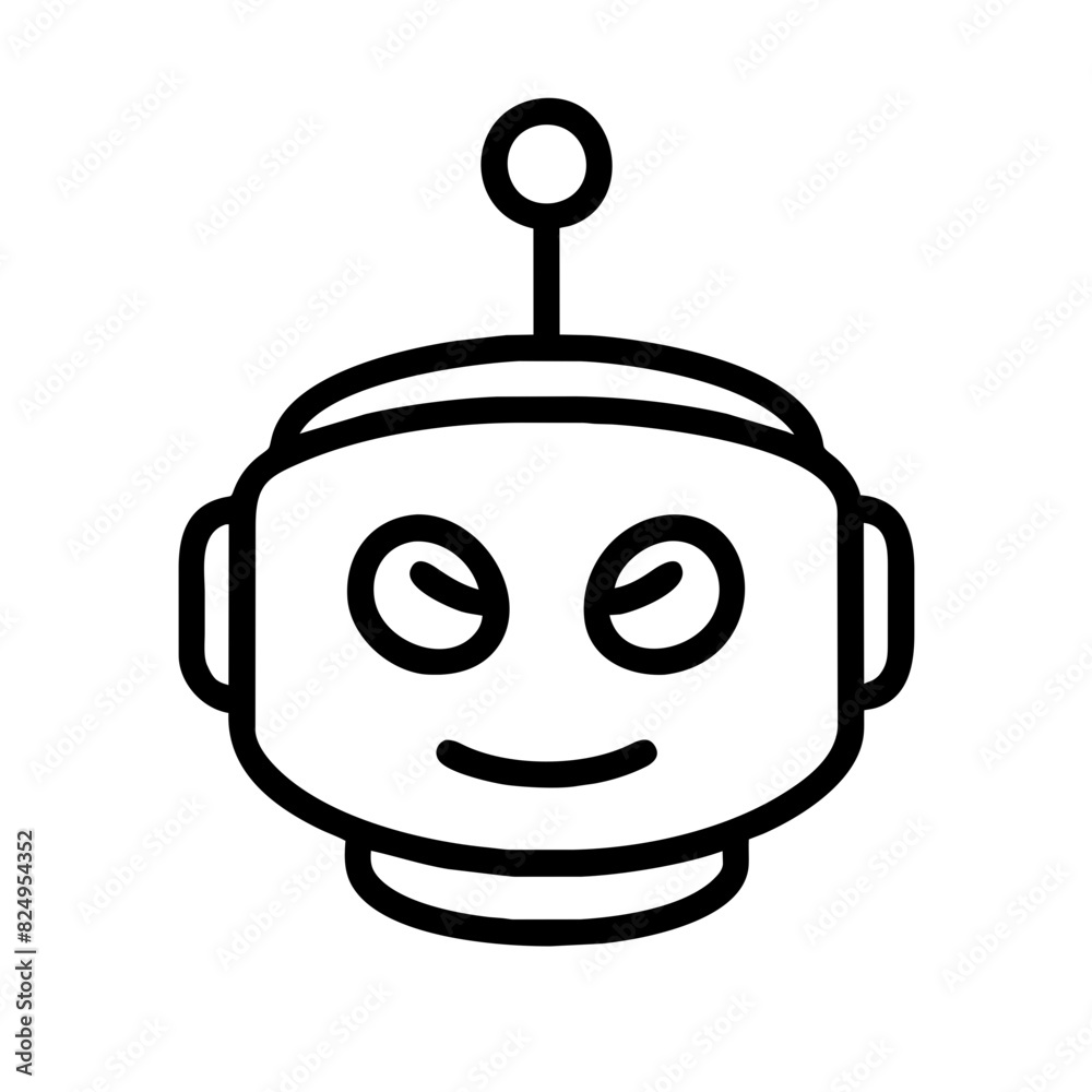 Black and white vector illustration of a robot with a smiling face and a happy expression on a transparent background, cute and friendly, perfect for technology, robotics, and positive interaction. Black and white vector illustration of a robot with a smiling face and a happy expression on a transparent background, cute and friendly, perfect for technology, robotics, and positive interaction.