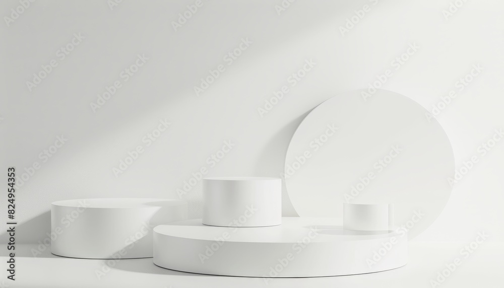 White Cylinder Podiums: A Minimal Abstract Showcase for Cosmetic Products White Cylinder Podiums: A Minimal Abstract Showcase for Cosmetic Products
